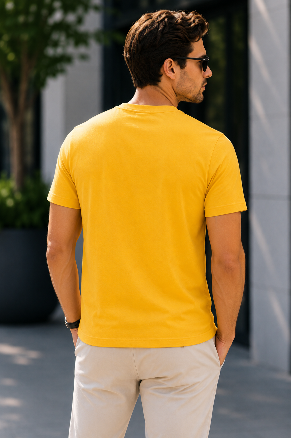 Mustard Yellow Regular Fit T-Shirt for Men | 180 GSM Bio Wash Round Neck Cotton T-Shirt