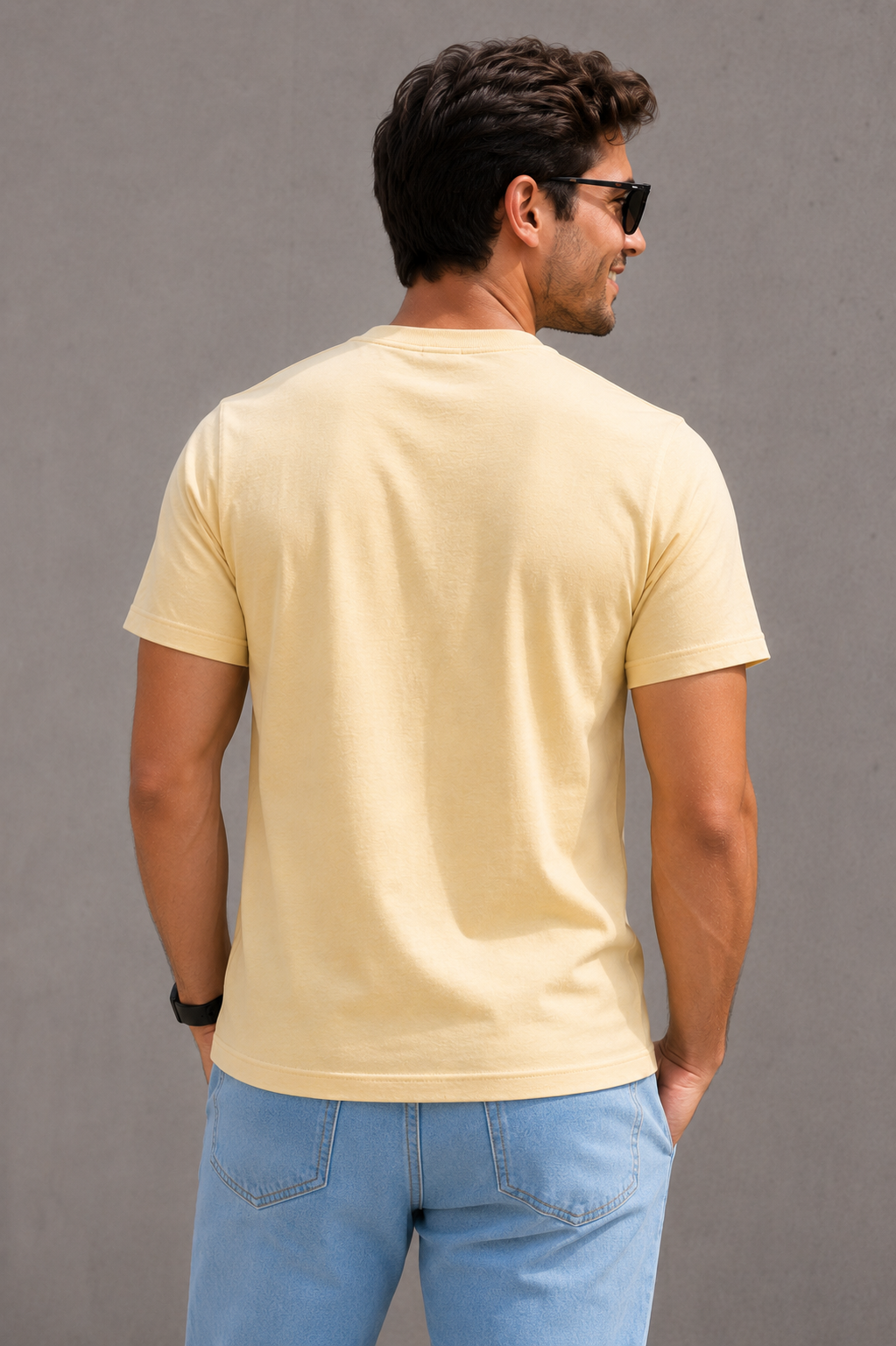 Beige Regular Fit T-Shirt for Men | 180 GSM Bio Wash Round Neck Cotton T-Shirt