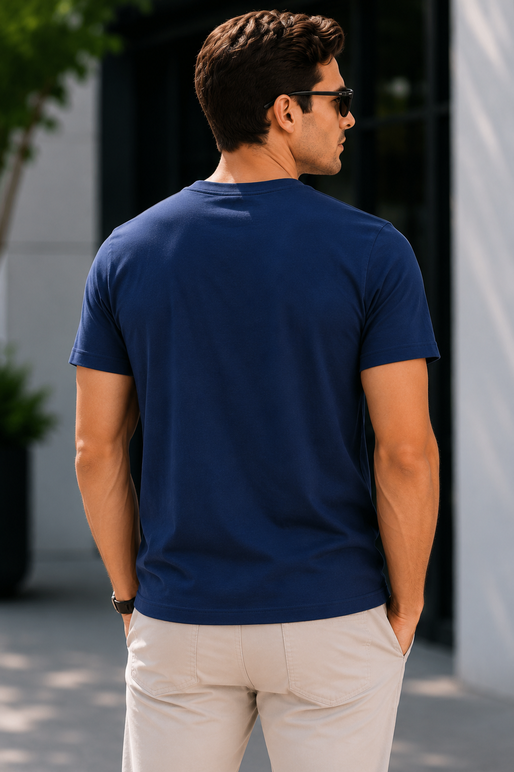 Navy Blue Regular Fit T-Shirt for Men | 180 GSM Bio Wash Round Neck Cotton T-Shirt