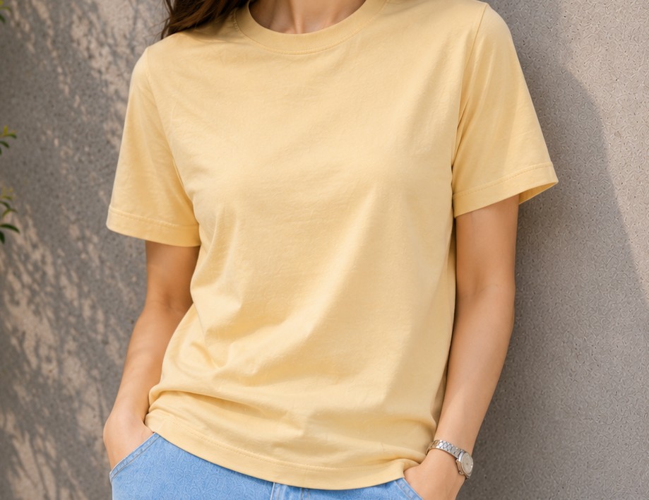Women Beige Regular Fit T-Shirt | Plain Cotton Round  T-Shirt for Women