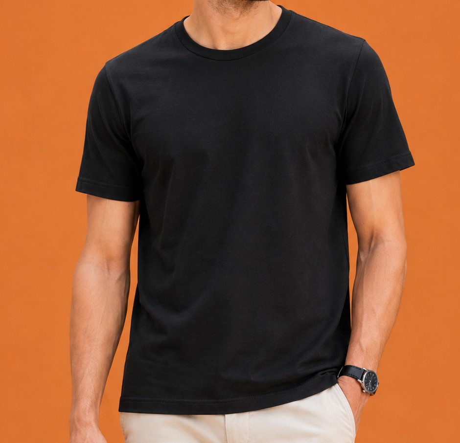 Black Regular Fit T-Shirt for Men | 180 GSM Bio Wash Round Neck Cotton T-Shirt
