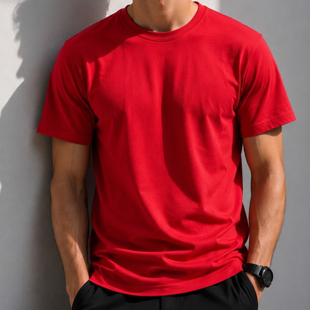 Red Regular Fit T-Shirt for Men | 180 GSM Bio Wash Round Neck Cotton T-Shirt