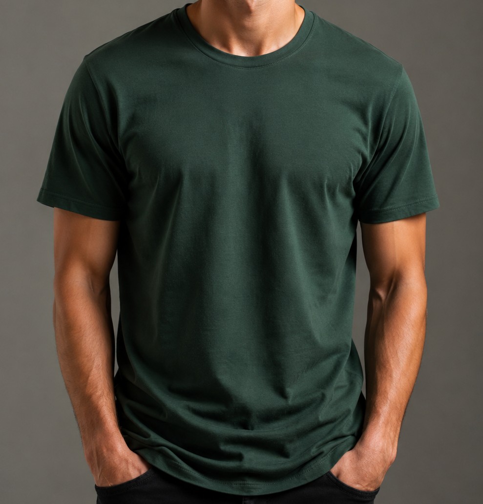 Bottle Green Regular Fit T-Shirt for Men | 180 GSM Bio Wash Round Neck Cotton T-Shirt