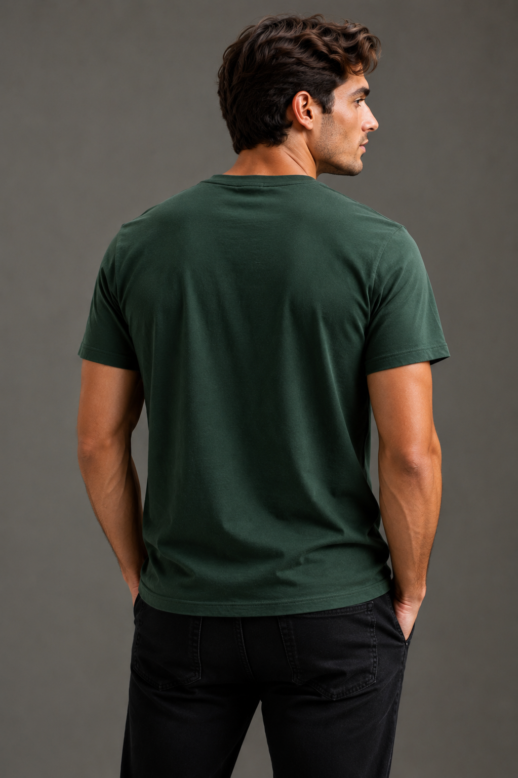 Bottle Green Regular Fit T-Shirt for Men | 180 GSM Bio Wash Round Neck Cotton T-Shirt