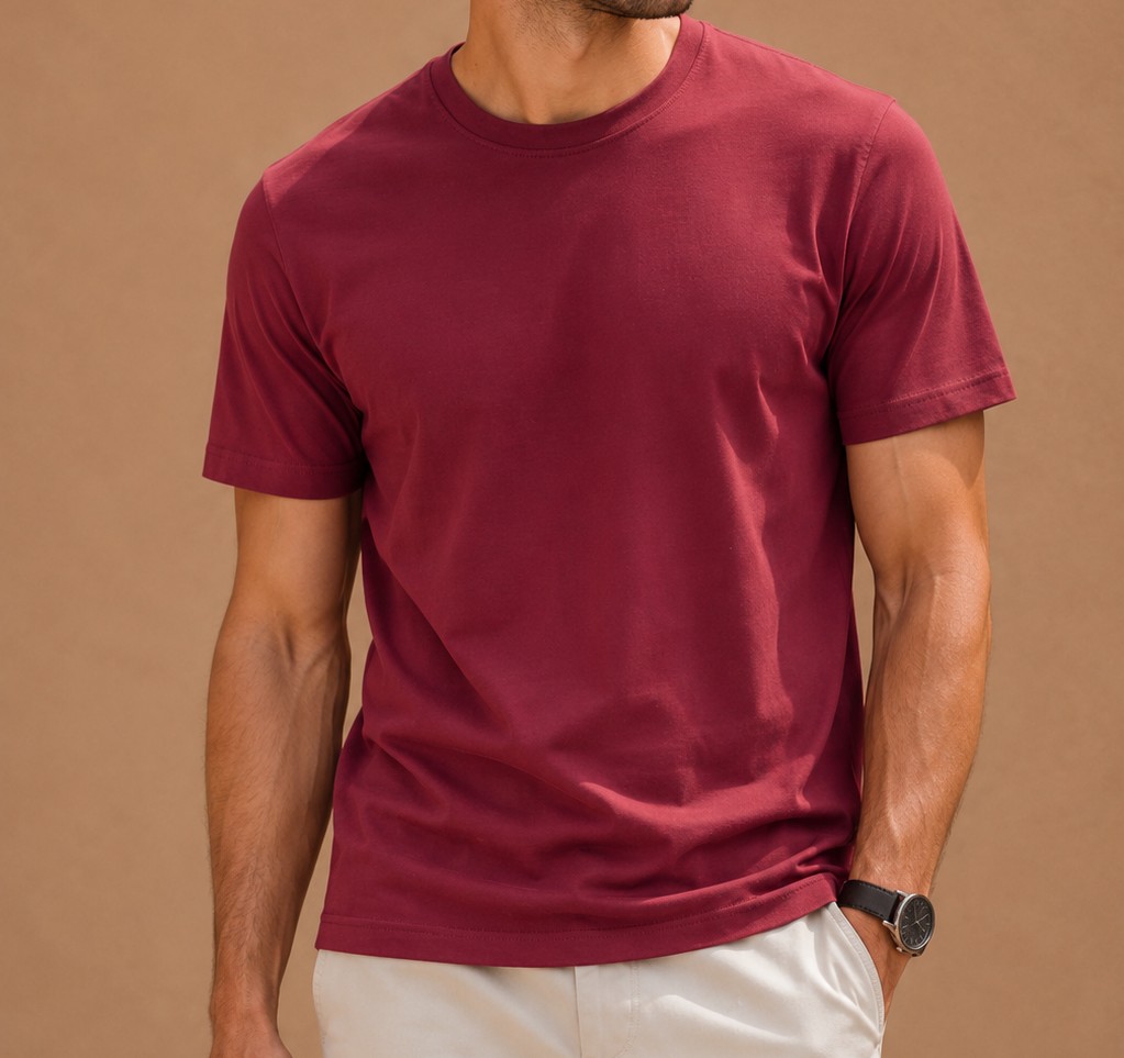 Maroon Regular Fit T-Shirt for Men | 180 GSM Bio Wash Round Neck Cotton T-Shirt