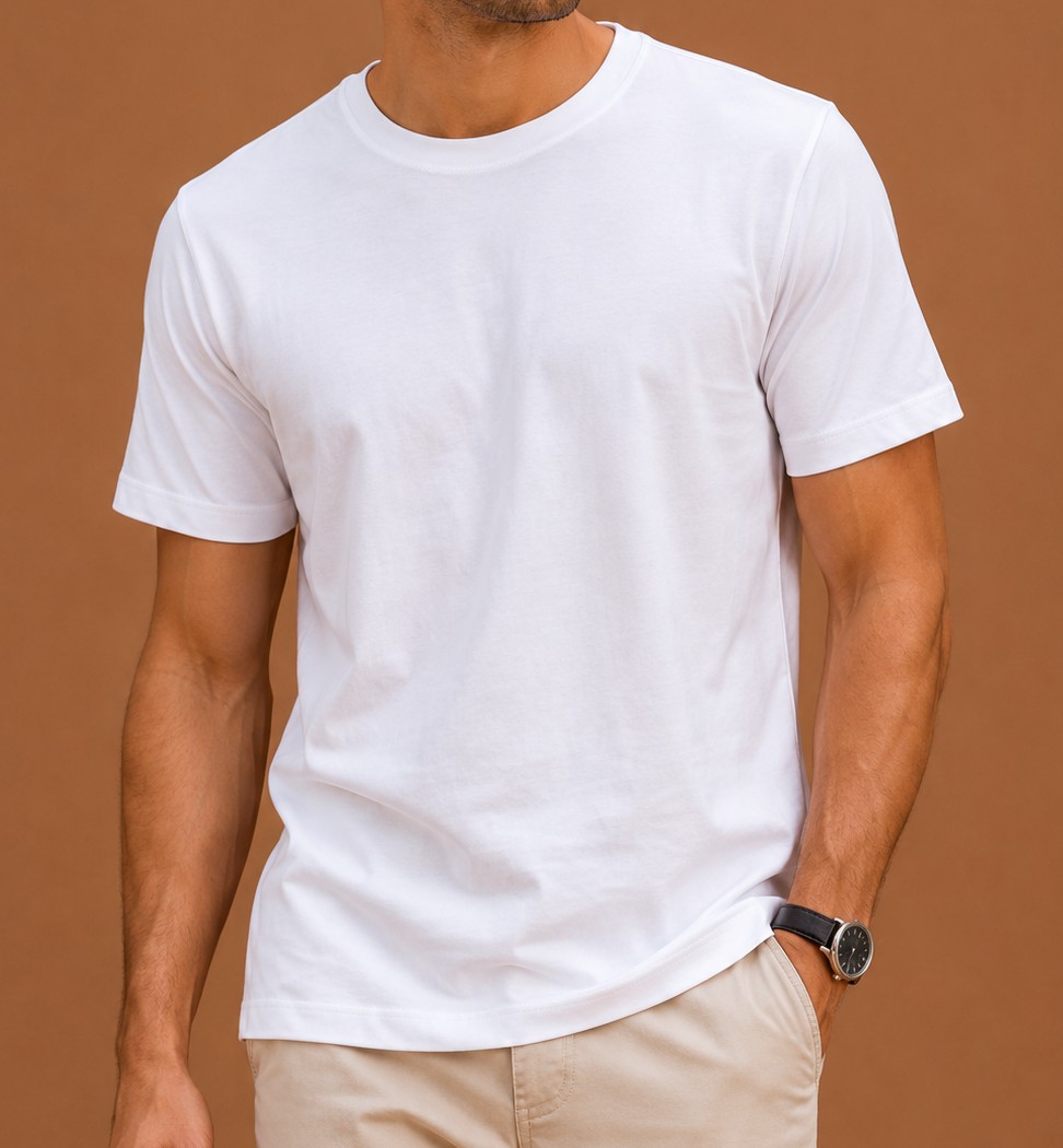 White Regular Fit T-Shirt for Men | 180 GSM Bio Wash Round Neck Cotton T-Shirt