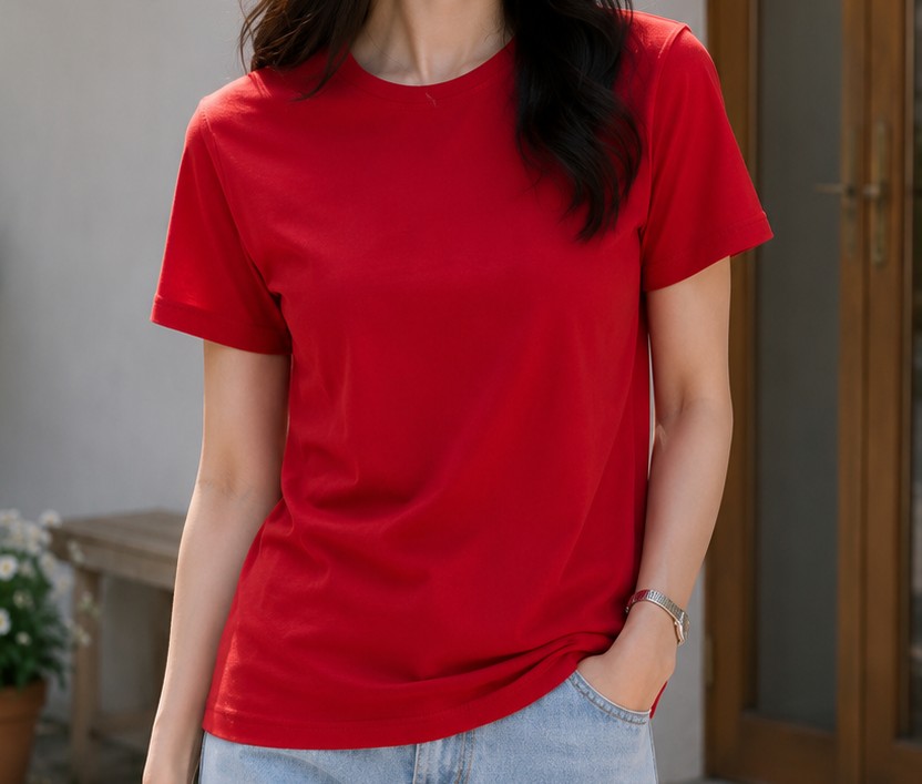 Red Regular Fit T-Shirt for Women | 180 GSM Bio Wash Round Neck Cotton T-Shirt