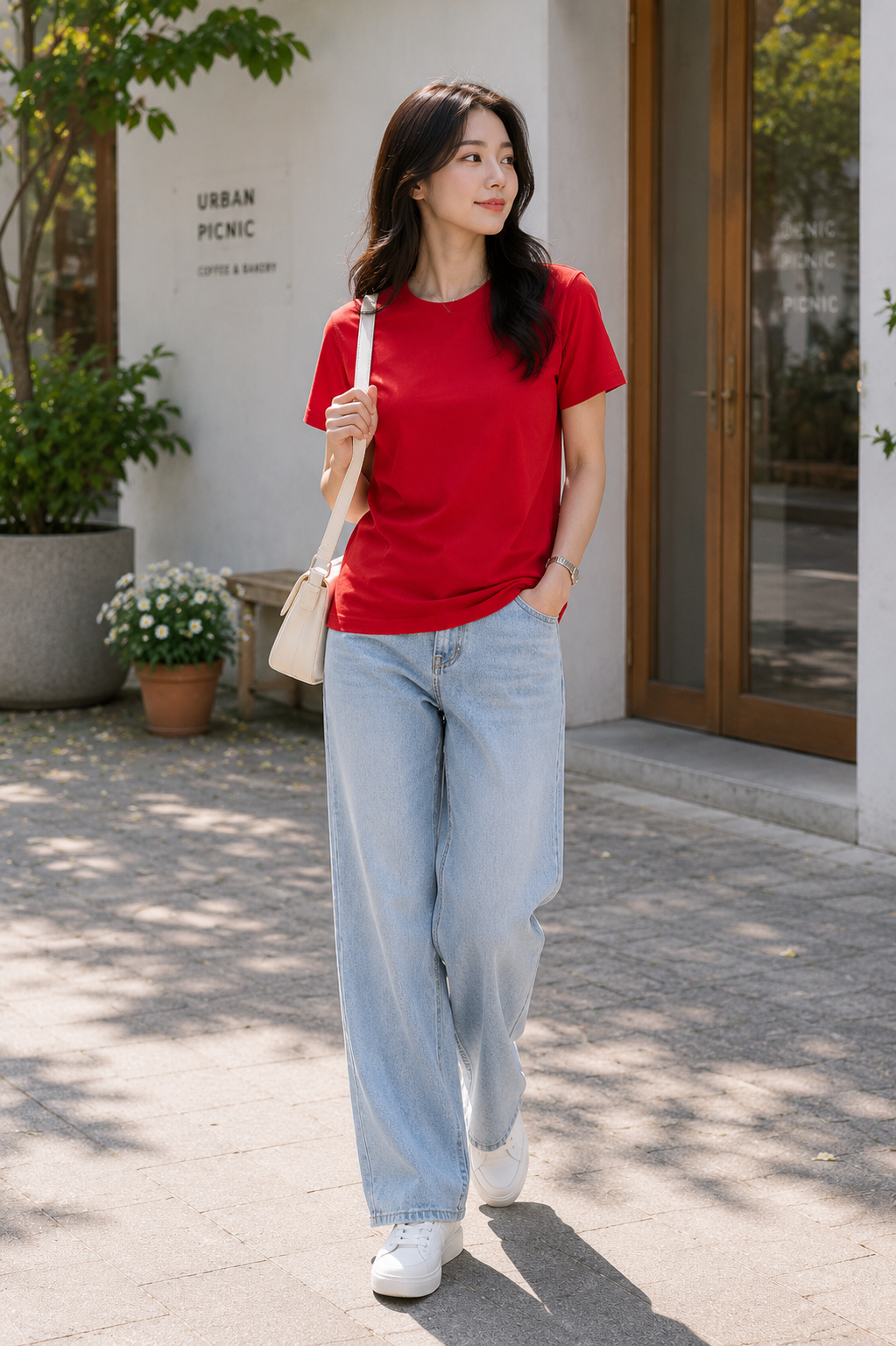Red Regular Fit T-Shirt for Women | 180 GSM Bio Wash Round Neck Cotton T-Shirt