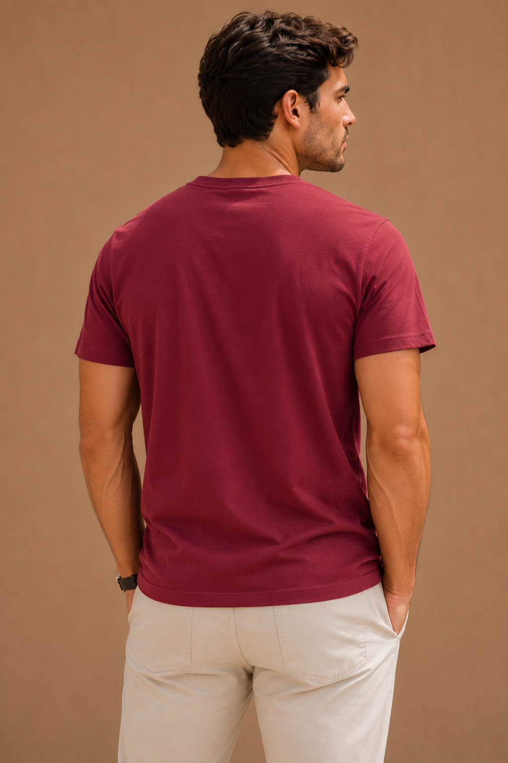 Maroon Regular Fit T-Shirt for Men | 180 GSM Bio Wash Round Neck Cotton T-Shirt