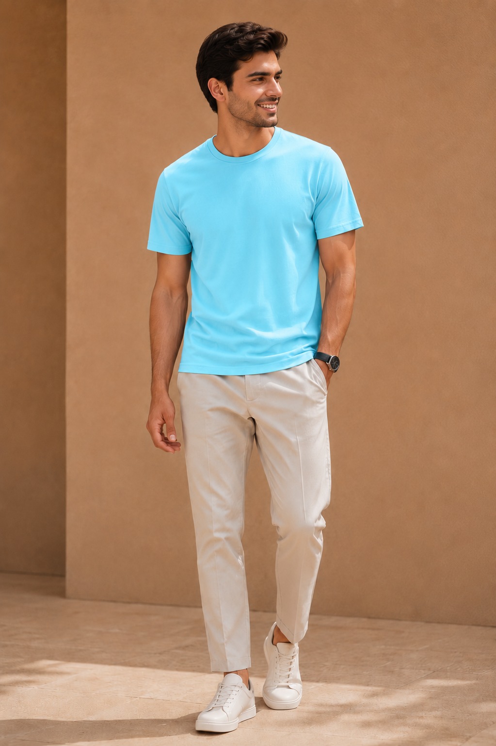 Sky Blue Plain T-Shirt for Men | Cotton Round Neck Half Sleeve T-Shirt
