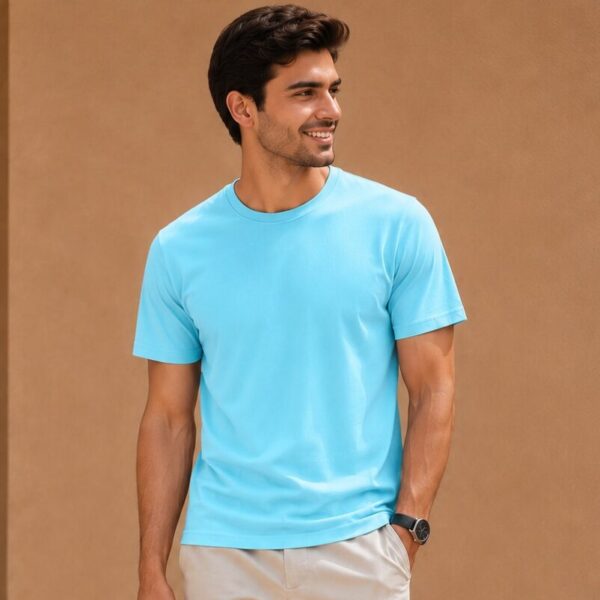 Sky Blue Plain T-Shirt for Men | Cotton Round Neck Half Sleeve T-Shirt