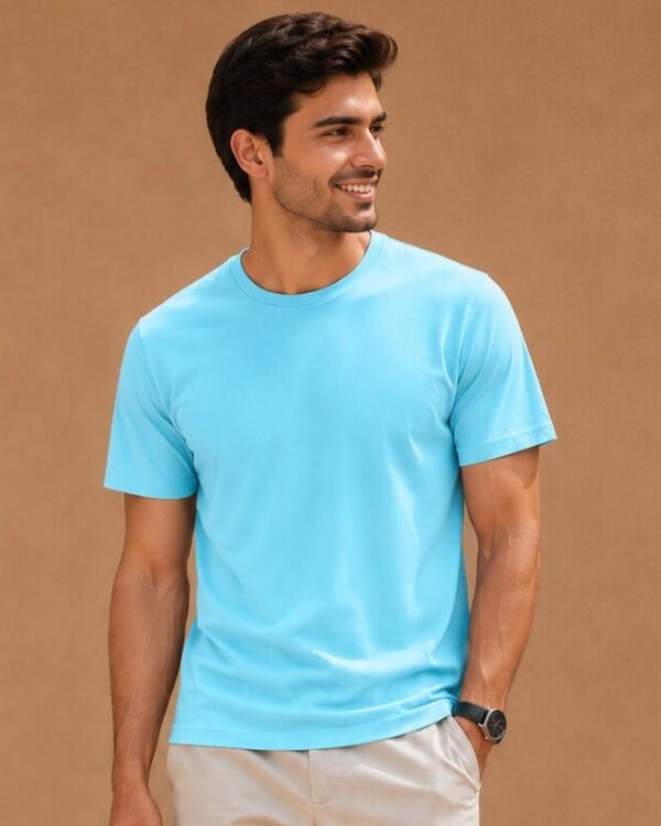 Sky Blue Plain T-Shirt for Men | Cotton Round Neck Half Sleeve T-Shirt