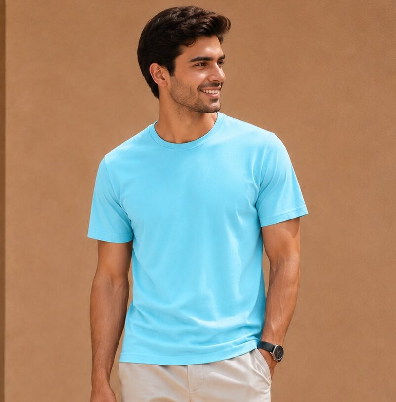 Sky Blue Plain T-Shirt for Men | Cotton Round Neck Half Sleeve T-Shirt