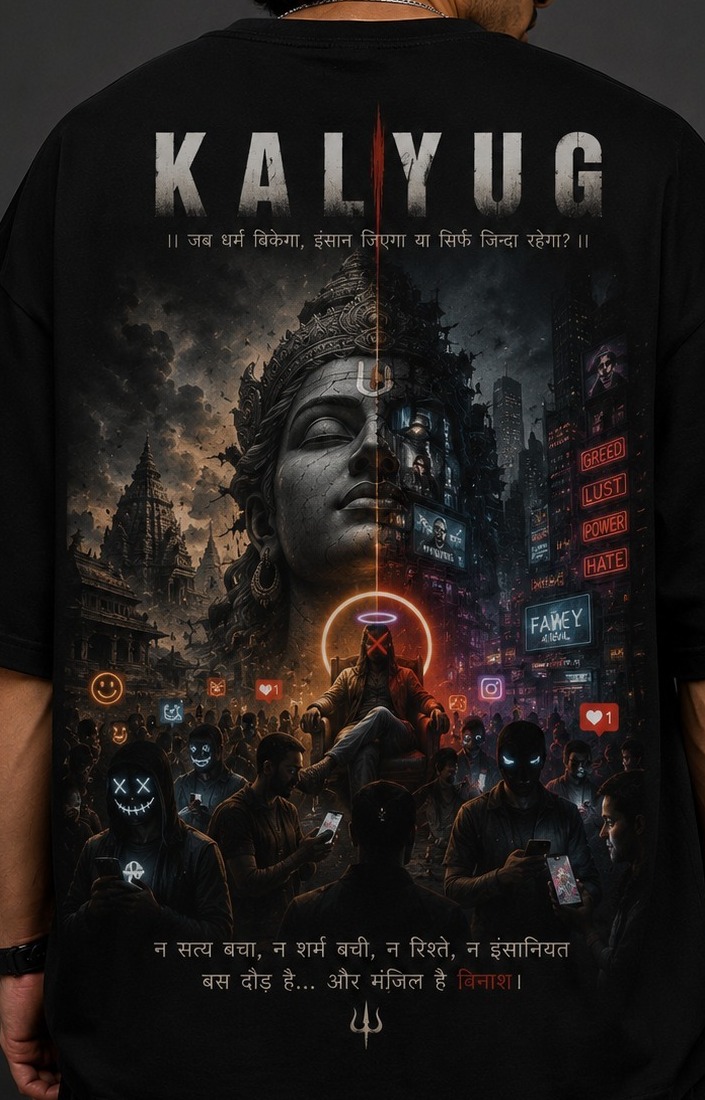 Kalyug Oversized T-Shirt for Men & Women | Mahadev Graphic Back Print Cotton Oversize Tee |