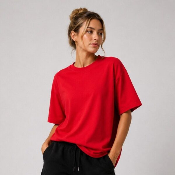 Premium Red Oversized Unisex T-Shirt | 100% Cotton Plain Round Neck Half Sleeve | Relaxed Fit | Custom Print Ready
