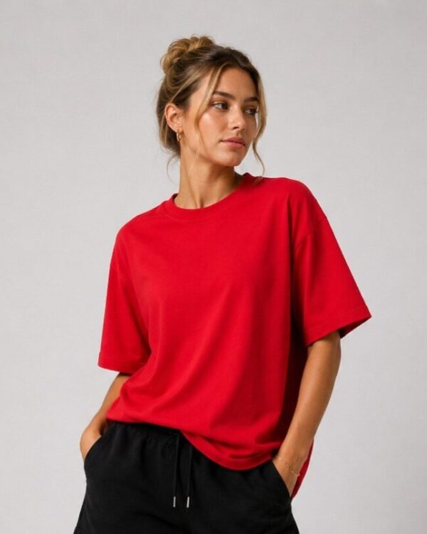 Premium Red Oversized Unisex T-Shirt | 100% Cotton Plain Round Neck Half Sleeve | Relaxed Fit | Custom Print Ready