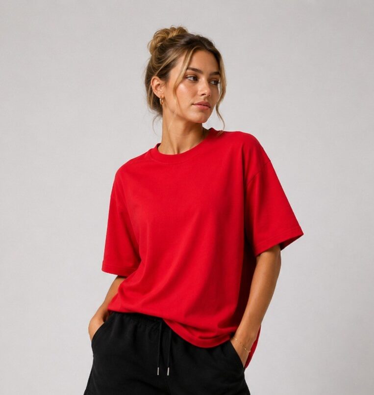 Premium Red Oversized Unisex T-Shirt | 100% Cotton Plain Round Neck Half Sleeve | Relaxed Fit | Custom Print Ready