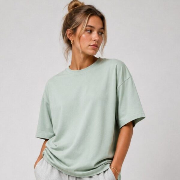 Premium Sage Green Oversized Unisex T-Shirt | 100% Cotton Plain Round Neck Half Sleeve | Relaxed Fit | Custom Print Ready