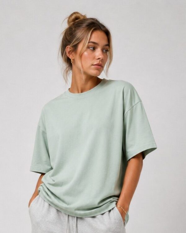 Premium Sage Green Oversized Unisex T-Shirt | 100% Cotton Plain Round Neck Half Sleeve | Relaxed Fit | Custom Print Ready