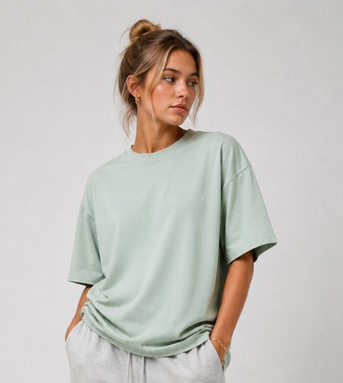 Premium Sage Green Oversized Unisex T-Shirt | 100% Cotton Plain Round Neck Half Sleeve | Relaxed Fit | Custom Print Ready
