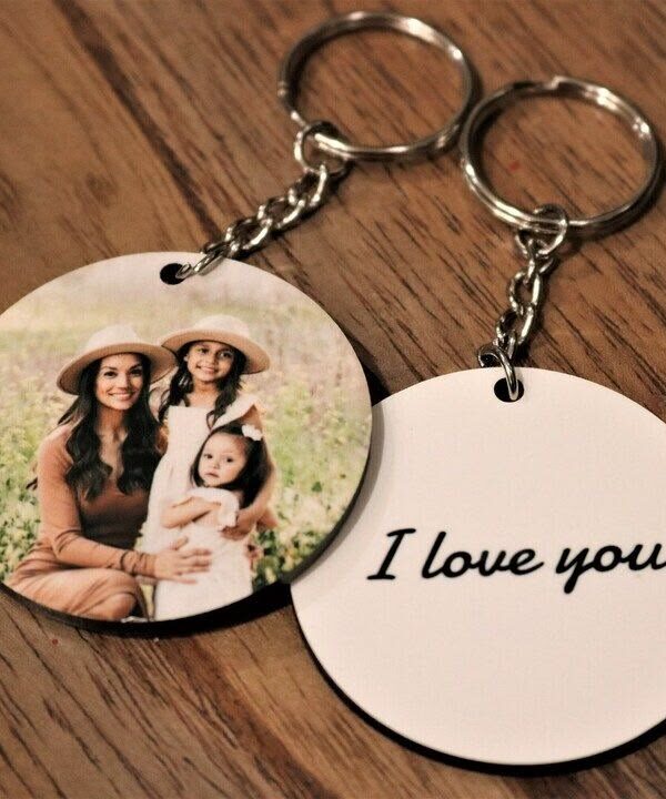 Personalized Round Metal Photo Keychain | Custom Double-Sided Photo Keyring | Personalized Name & Message Gift