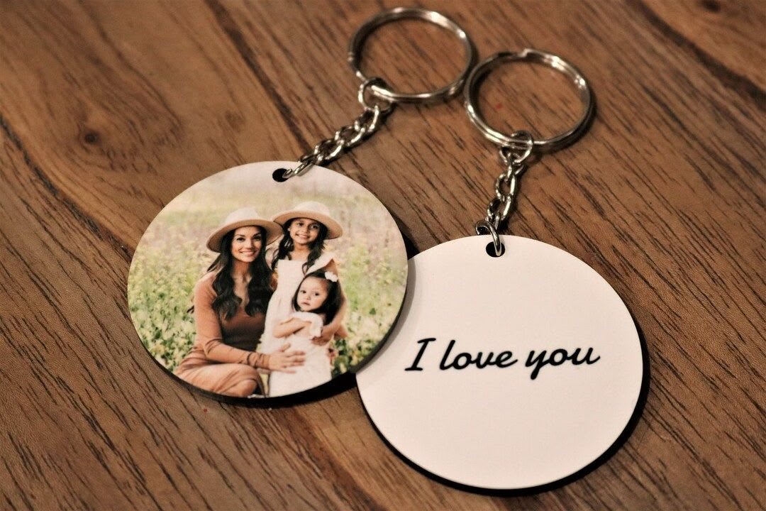 Personalized Round Metal Photo Keychain | Custom Double-Sided Photo Keyring | Personalized Name & Message Gift