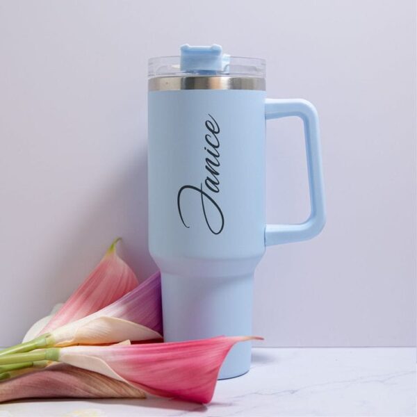 Personalized Name Insulated Travel Tumbler with Handle & Straw