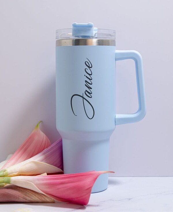 Personalized Name Insulated Travel Tumbler with Handle & Straw