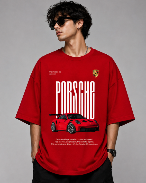 Porsche Red Car Oversized T-Shirt for Men