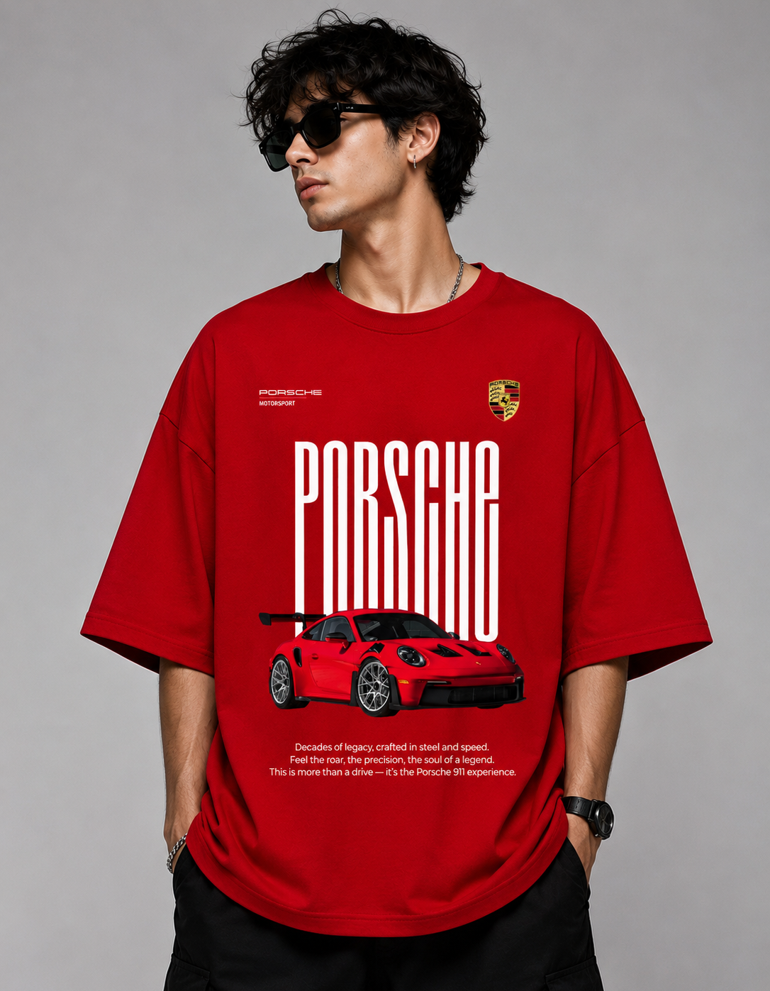 Porsche Red Car Oversized T-Shirt for Men