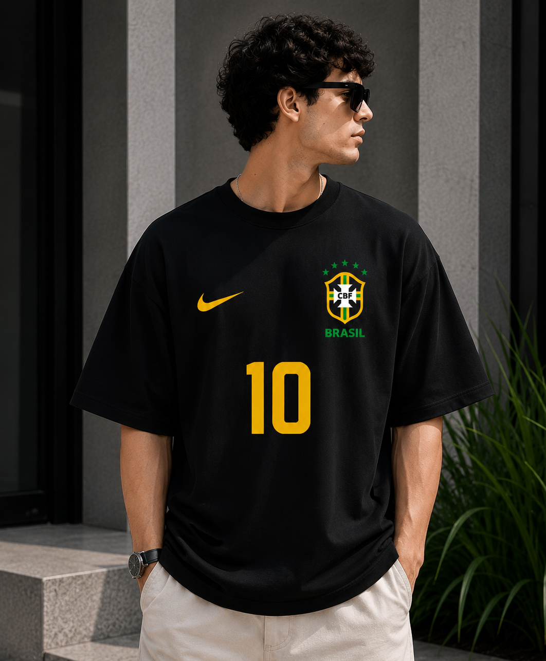 Brazil Black Oversized T-Shirt for Men | Football Black Oversized T-Shirt for Men