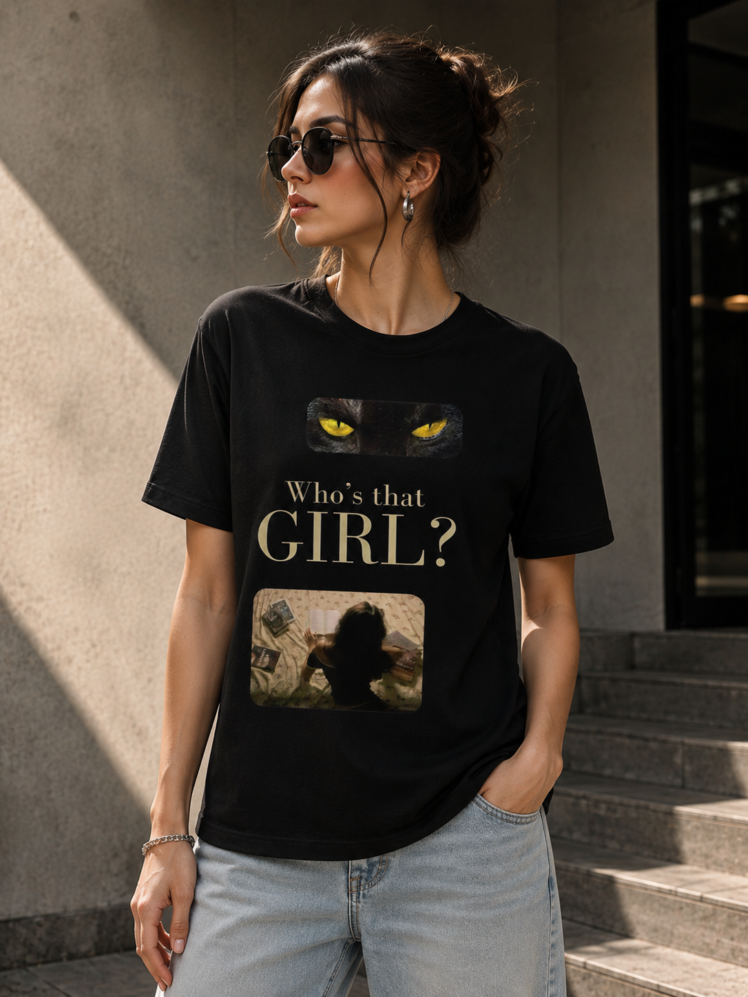 Premium Women Graphic T-Shirt | Who's That Girl Black Cotton Tee