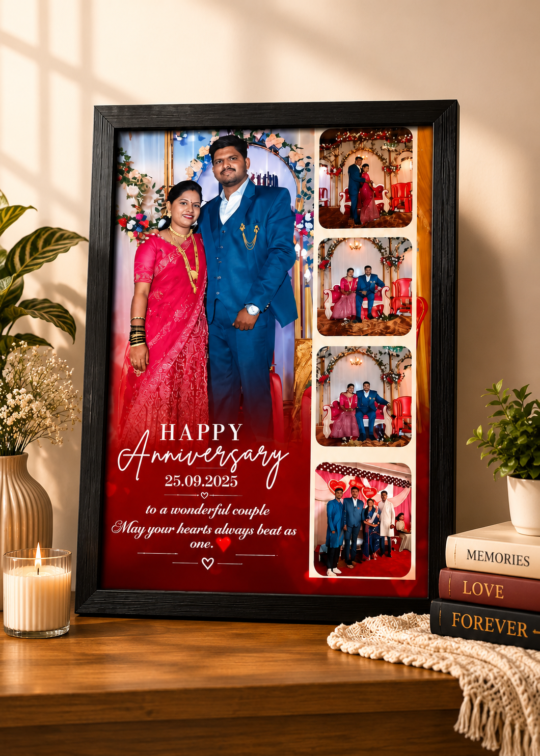 Personalized Anniversary Photo Frame A3 | Custom Couple Photo Collage Frame
