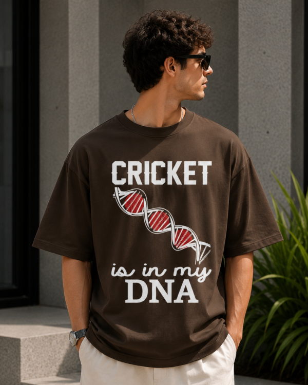 Cricket  Oversized T-Shirt for Men | Brown Graphic Printed Cotton Tee