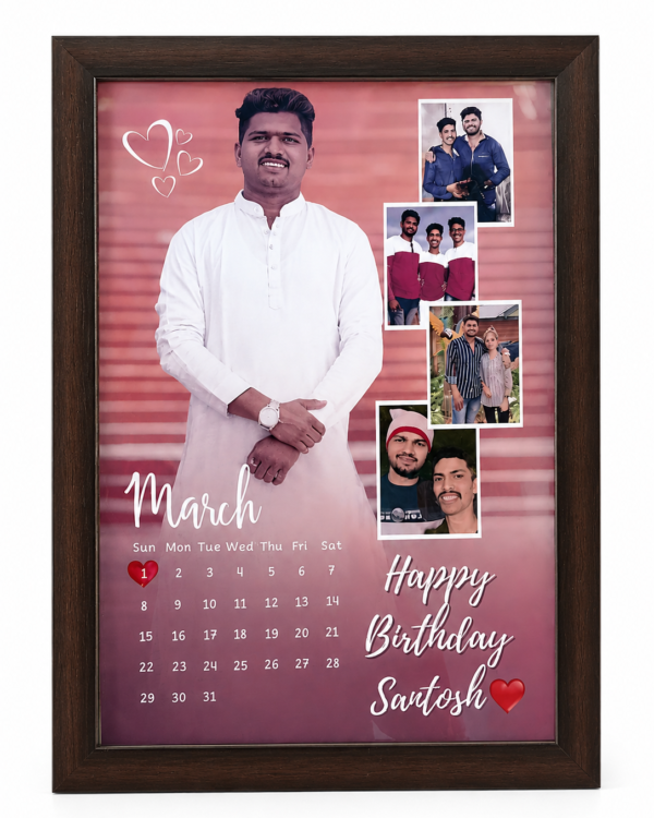 Personalized Birthday Calendar Photo Frame A4 | Custom Photo Frame with Date & Name