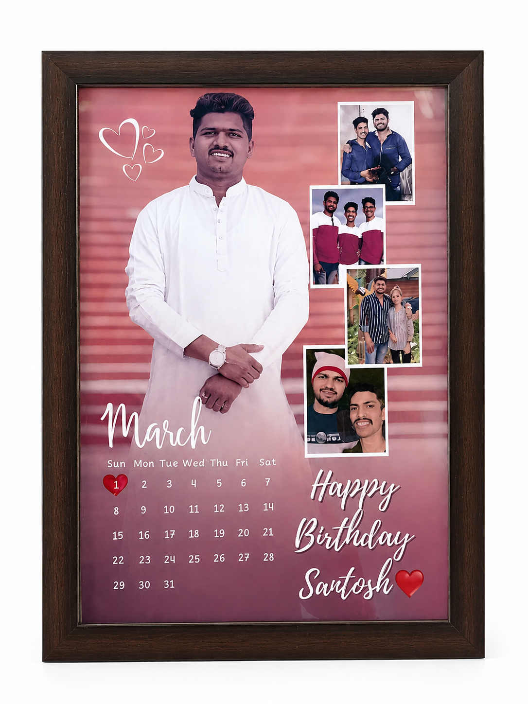 Personalized Birthday Calendar Photo Frame A4 | Custom Photo Frame with Date & Name