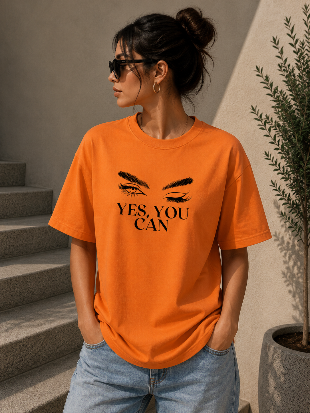 Premium Women Graphic T-Shirt | Yes You Can Cotton Tee