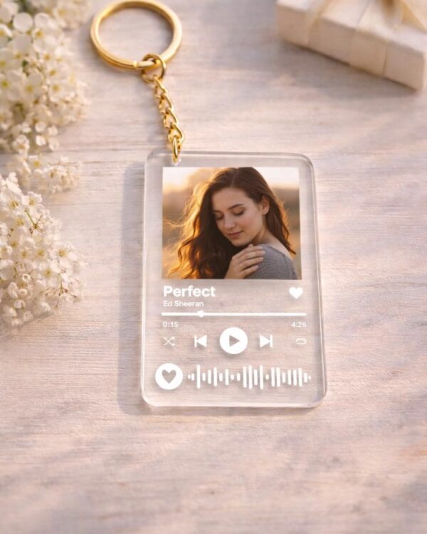 Personalized Spotify Acrylic Photo Keychain | Custom Music Plaque Keychain | Photo & Song QR Code Keyring