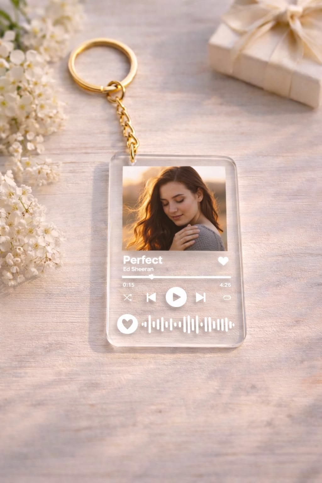 Personalized Spotify Acrylic Photo Keychain | Custom Music Plaque Keychain | Photo & Song QR Code Keyring
