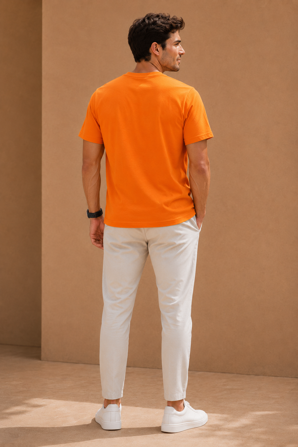 Orange Plain T-Shirt for Men | Round Neck Half Sleeve T-Shirt | Cotton