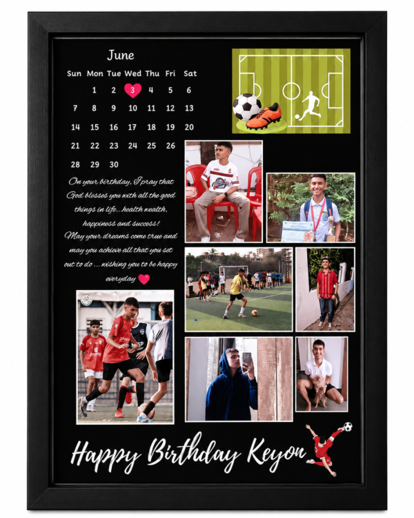 Personalized Birthday Calendar Photo Frame A4 | Custom Football Theme Birthday Frame