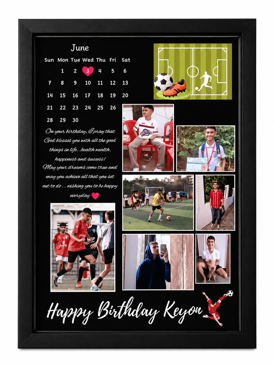 Personalized Birthday Calendar Photo Frame A4 | Custom Football Theme Birthday Frame