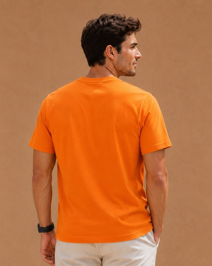 Orange Plain T-Shirt for Men | Round Neck Half Sleeve T-Shirt | Cotton