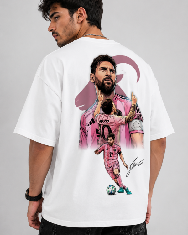 Messi Graphic Oversized T-Shirt for Men | Football Back Print Premium Cotton Tee