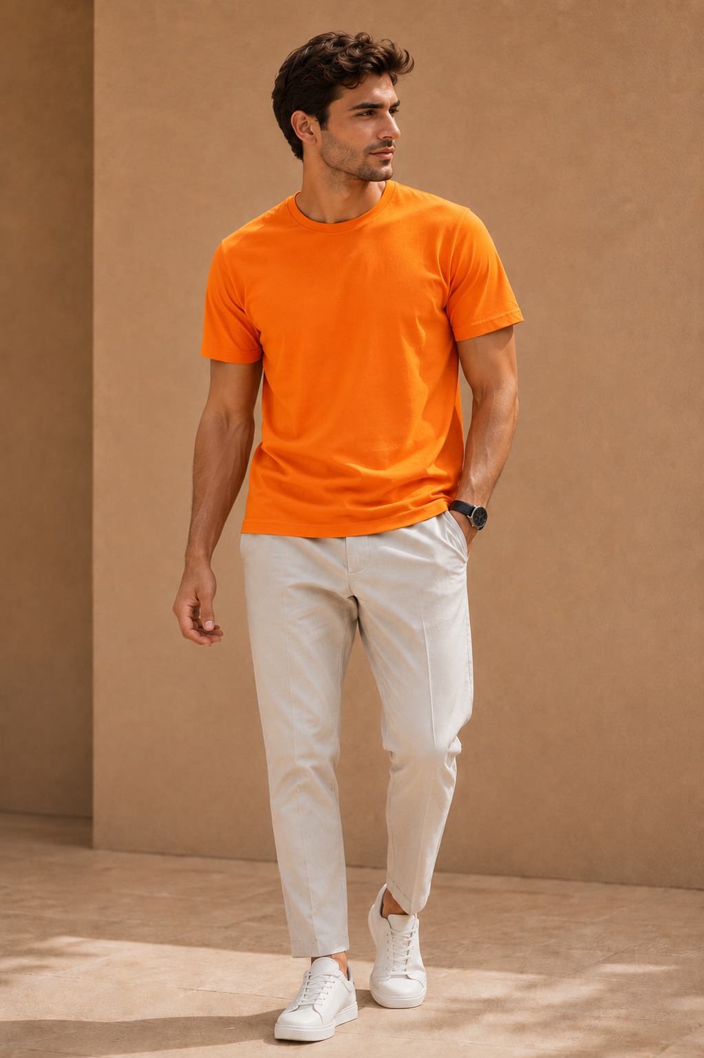 Orange Plain T-Shirt for Men | Round Neck Half Sleeve T-Shirt | Cotton
