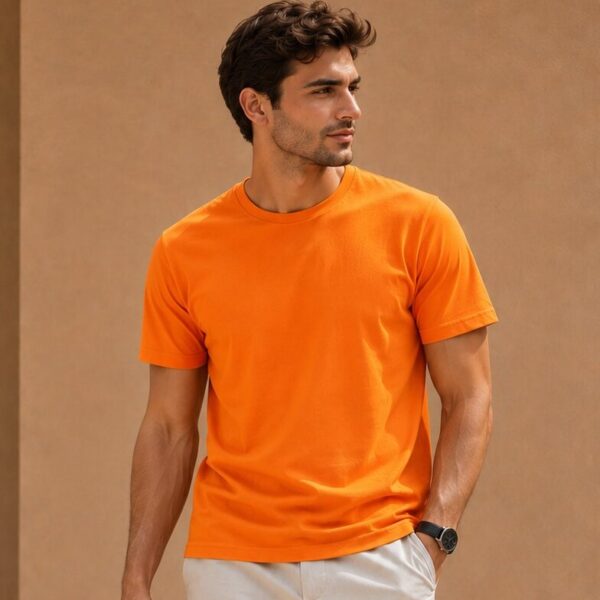 Orange Plain T-Shirt for Men | Round Neck Half Sleeve T-Shirt | Cotton