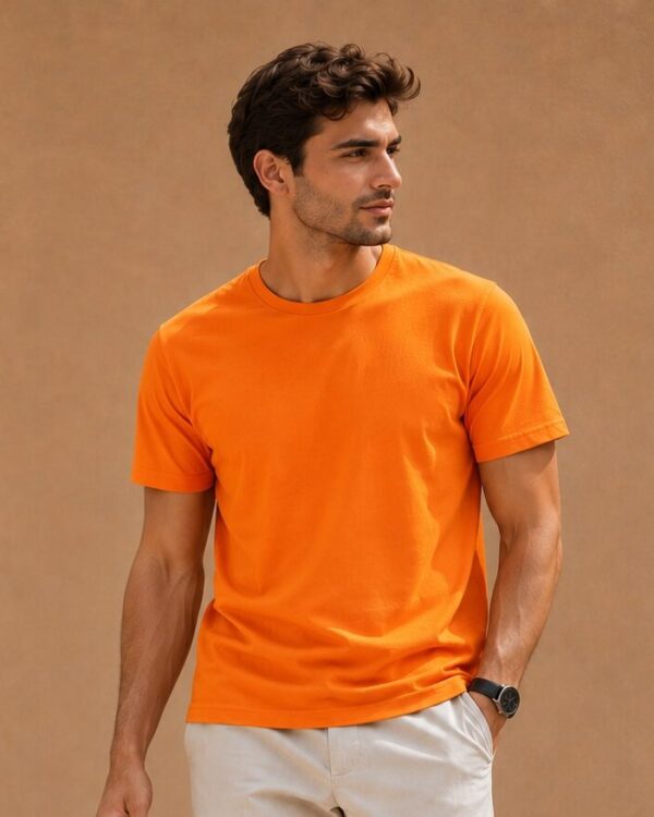 Orange Plain T-Shirt for Men | Round Neck Half Sleeve T-Shirt | Cotton
