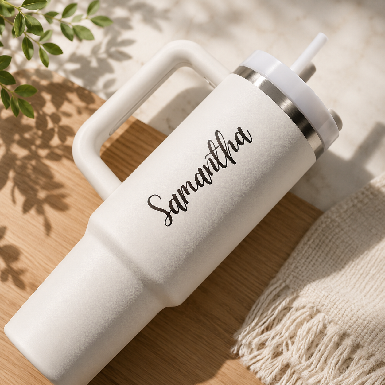 Personalized Name Tumbler | Personalized Name Tumbler with Handle & Straw