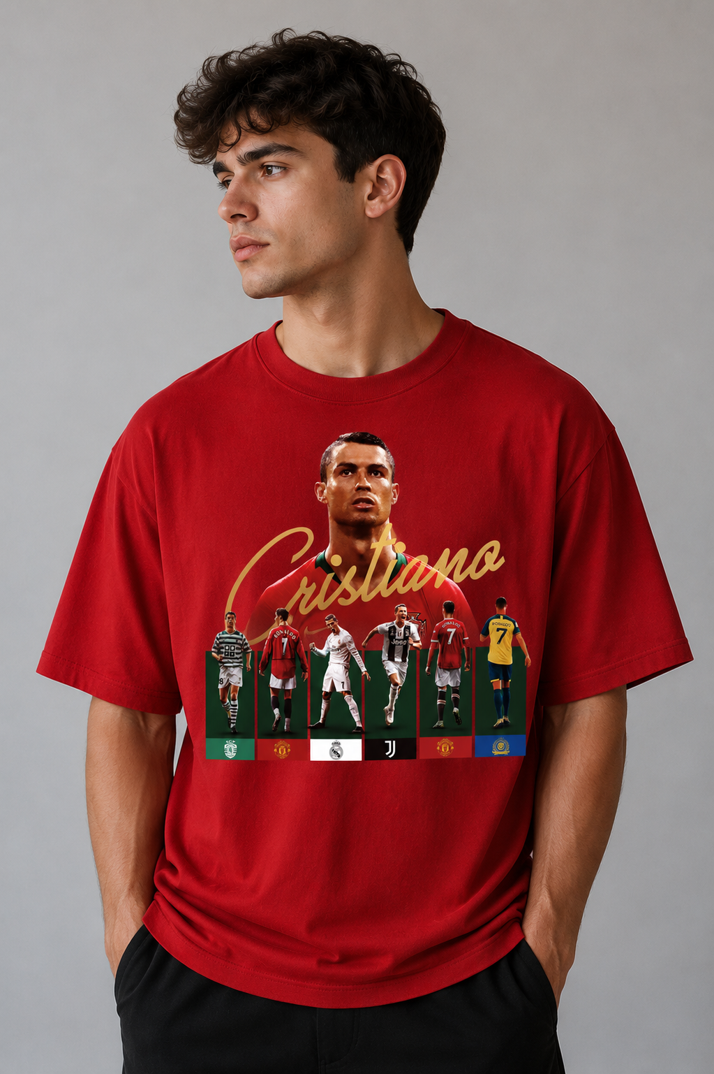 Ronaldo Graphic Oversized T-Shirt for Men | Football Fan Premium Cotton Tee