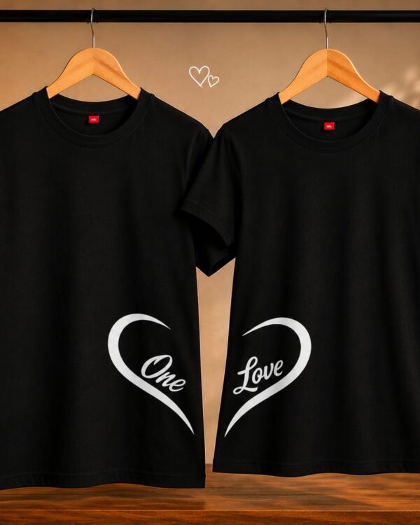 Couple Printed Matching T-Shirt for Men & Women | One Love Graphic Cotton T-Shirt | Unisex Half Sleeve Tee